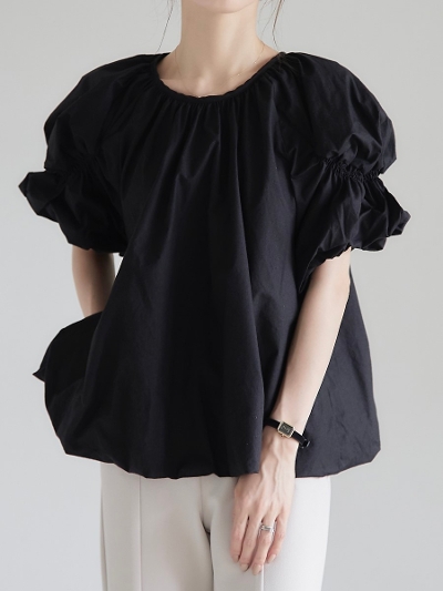 yNEWz balloon silhouette blouse / black