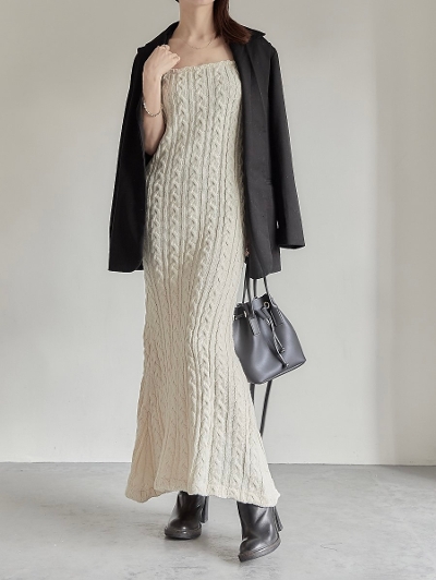 yNEWz cable knit cami dress / cream