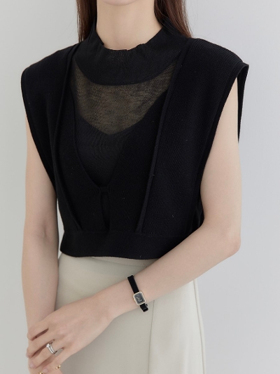 yNEWz sheer set knit vest / black