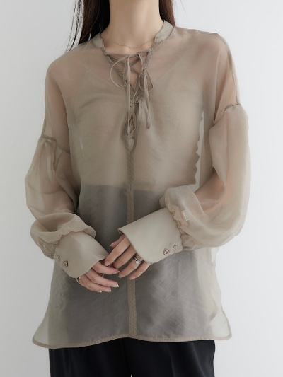 y30%OFFz lace up sheer blouse / moca