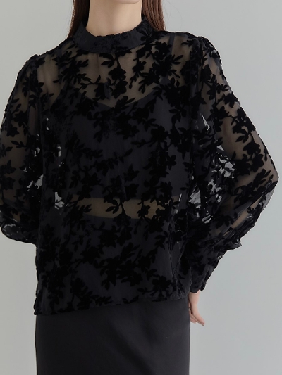 yRE ARRIVALz velvet jacquard blouse / black