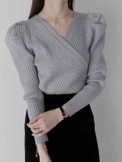yRE ARRIVALz puff shoulder cachecoeur knit / grey