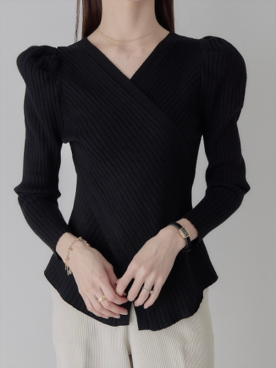 yRE ARRIVALz puff shoulder cachecoeur knit / black