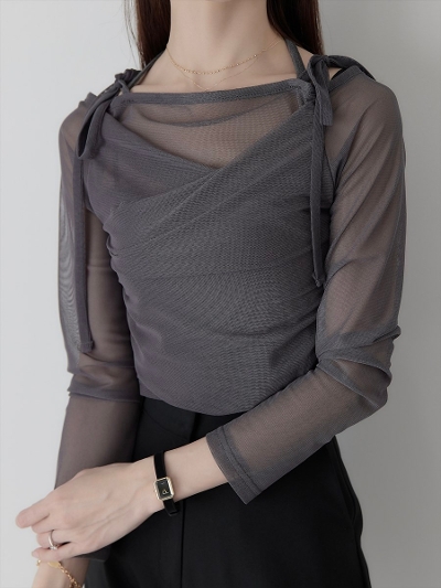 yRE ARRIVALz tulle layered ribbon tops / charcoal