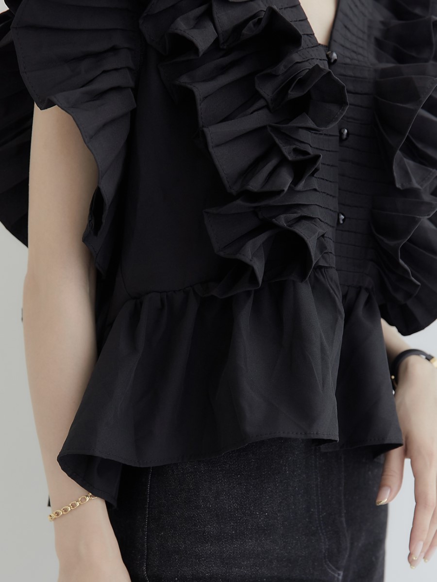 RE ARRIVAL】 ruffle frill blouse / black amel