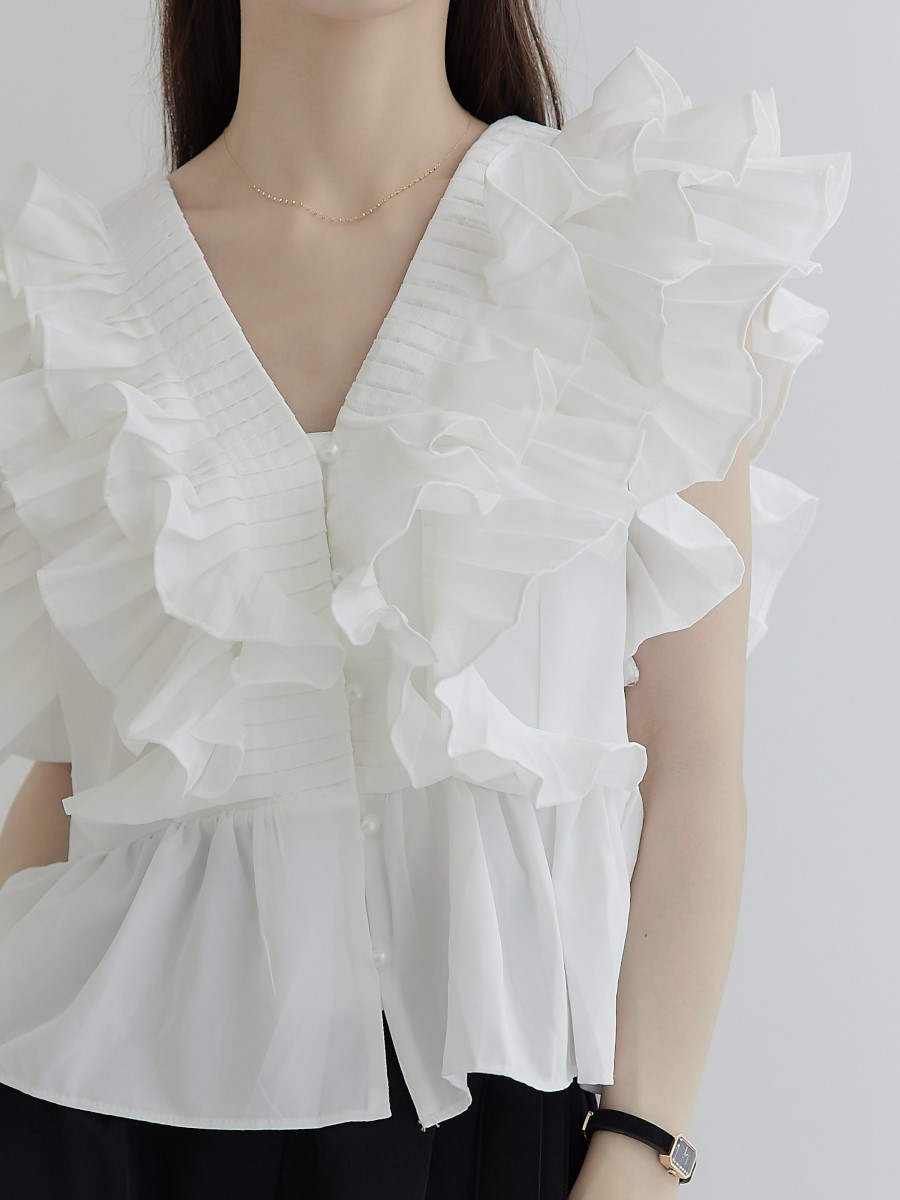 RE ARRIVAL】 ruffle frill blouse / white amel