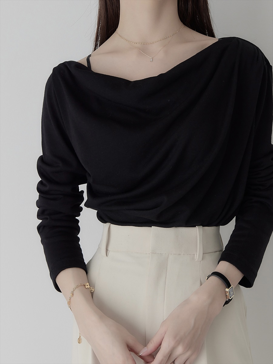 RE ARRIVAL】drape design tops / black amel