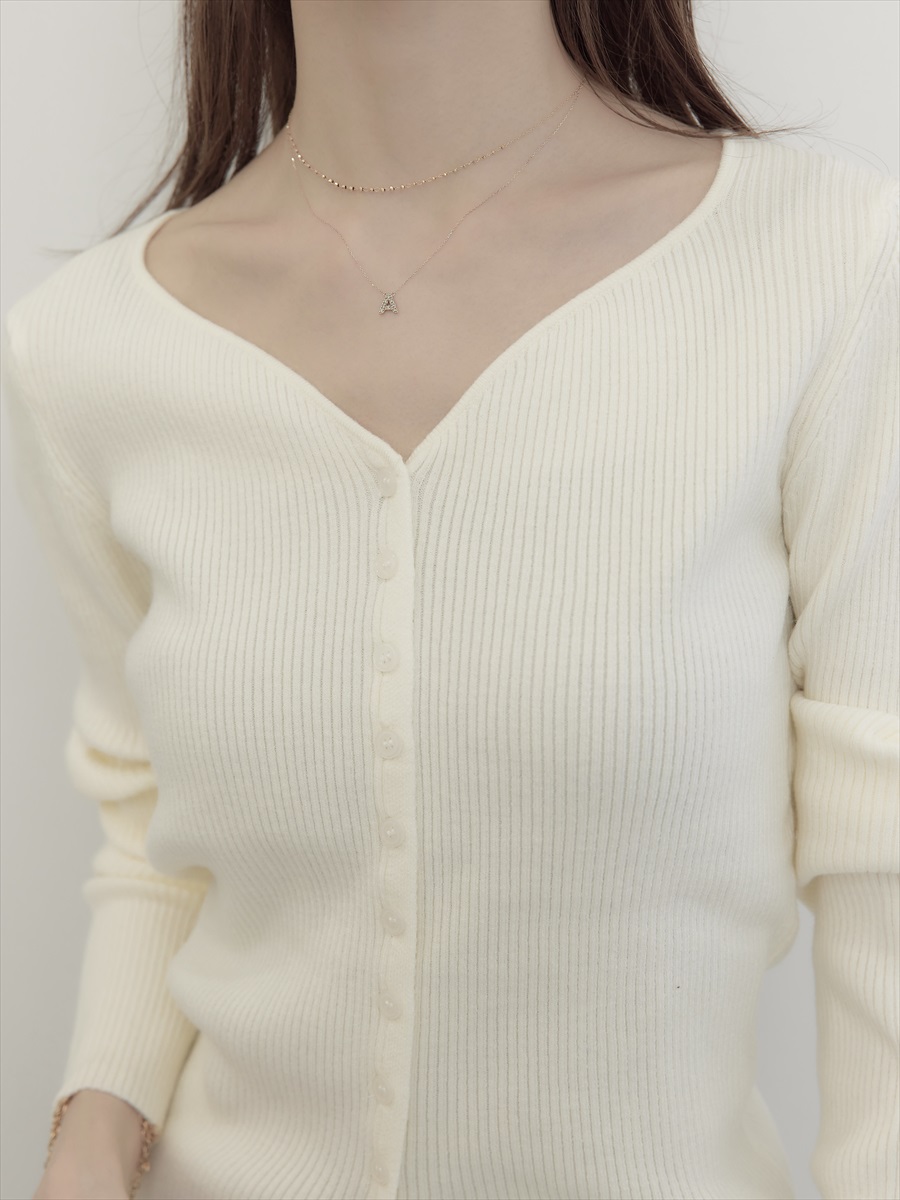 RE ARRIVAL】heart neck slit design rib knit / ivory amel 