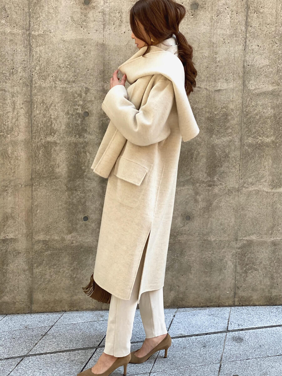 【残りわずか】ストール付きウールロングコート