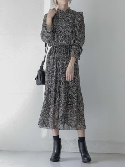 【RE ARRIVAL】フリルデザインレオパードドレス