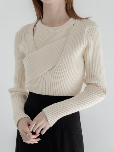 【RE ARRIVAL】layered design knit / ivory