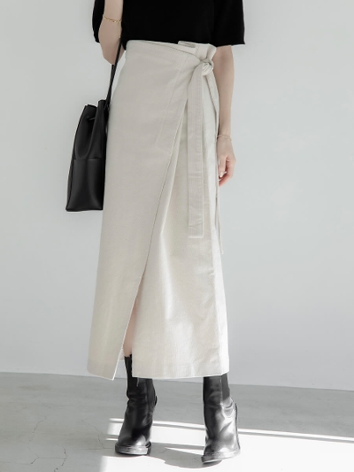 yRE ARRIVALzcorduroy wrap skirt