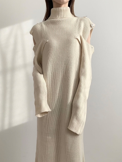 yRE ARRIVALzshoulder open knit dress / ivory