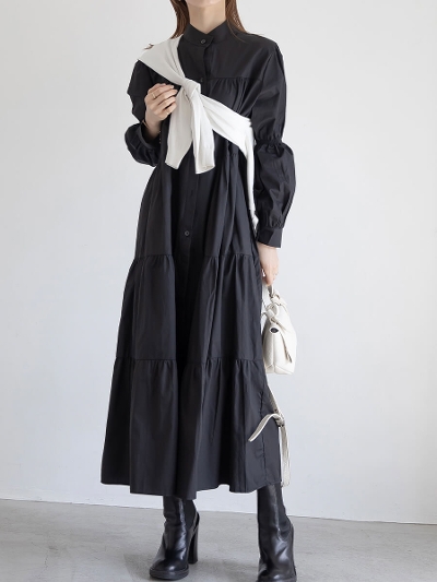 【RE ARRIVAL】tiered shirt onepiece / black
