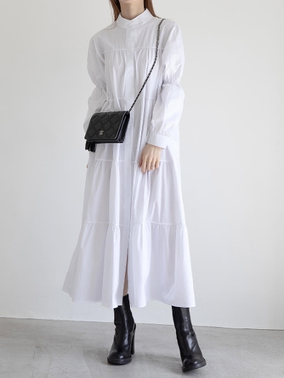 yRE ARRIVALztiered shirt onepiece / white