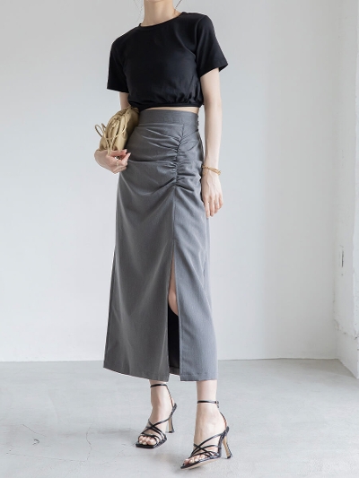 【RE ARRIVAL】front slit design skirt / gray