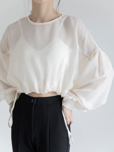yRE ARRIVALz drawstring sheer blouse / ivory