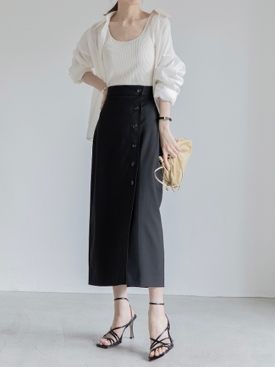 【RE ARRIVAL】 button slit tight skirt