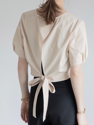 yRE ARRIVALz back ribbon blouse  / beige