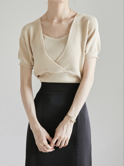 【RE ARRIVAL】 layered knit tops / beige