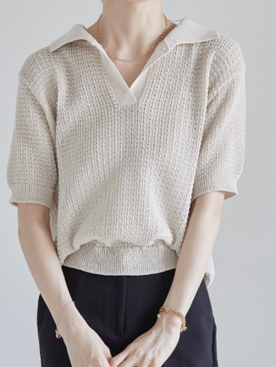 【RE ARRIVAL】 crochet knit tops / beige 