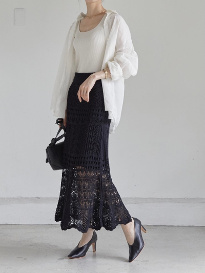 【NEW】 crochet knit skirt / black