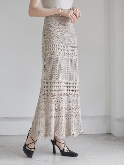 【NEW】 crochet knit skirt / beige