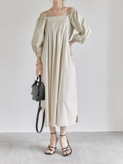 【RE ARRIVAL】 volume sleeve tuck dress / beige