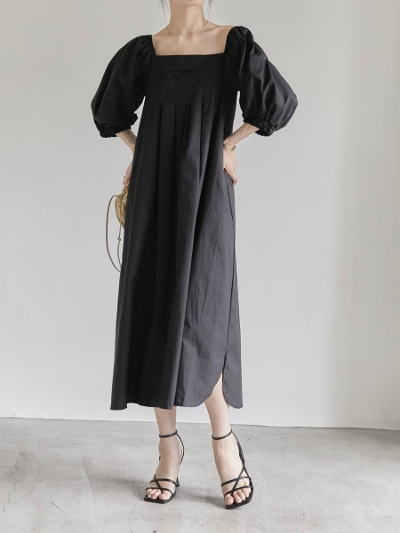 【NEW】 volume sleeve tuck dress / black