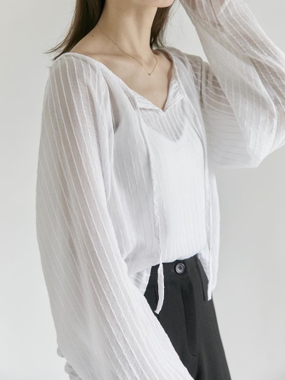【RE ARRIVE】  stripe sheer blouse