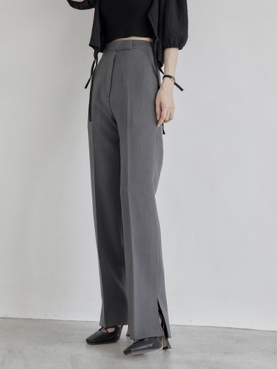【NEW】 center press side slit pants / gray