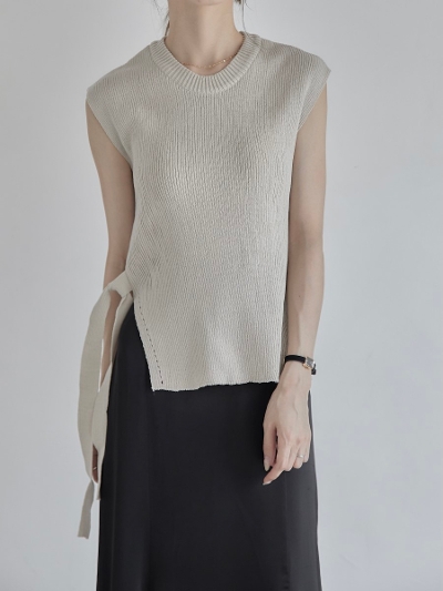 【NEW】 side ribbon Knit tops / ivory