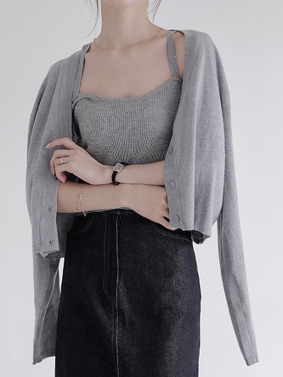 【NEW】 camisole set cardigan / gray
