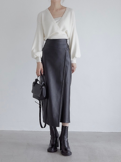 【クーポン対象】 eco leather wrap skirt