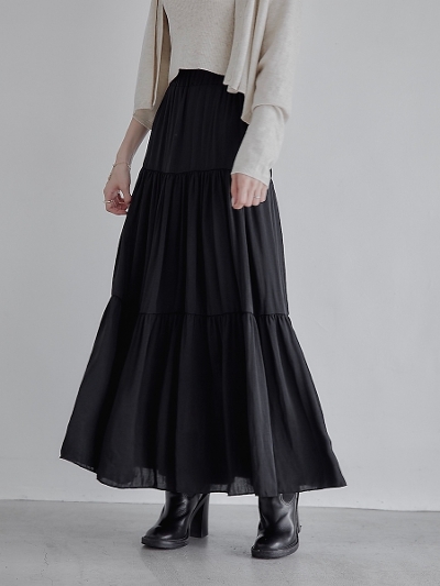 【クーポン対象】 tiered long skirt / black