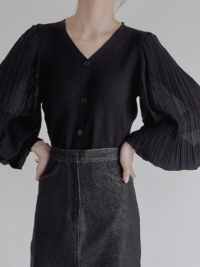 yRE ARRIVALz pleats sleeve cardigan  / black