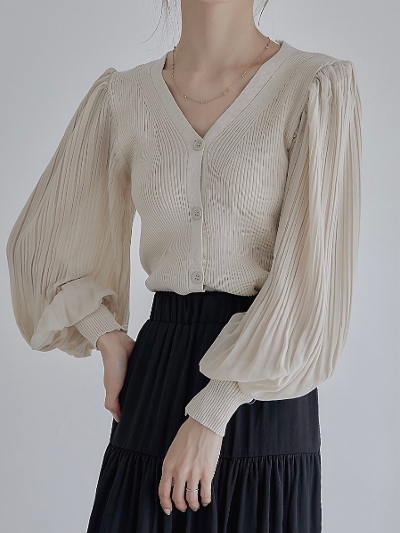 yRE ARRIVALz pleats sleeve cardigan  / beige