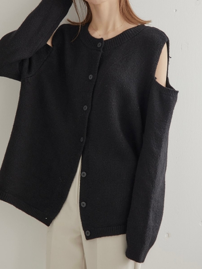 【NEW】open shoulder knit / black