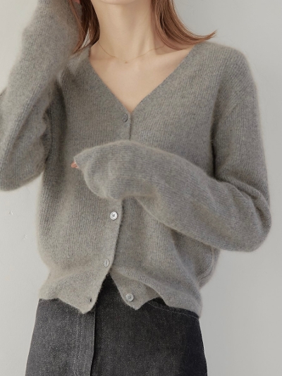 【NEW】angora mix knit cardigan / gray