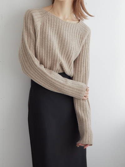 【NEW】 raglan sleeve rib knit / mocha