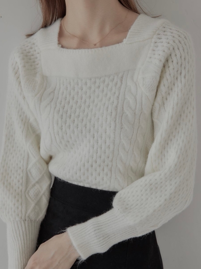 【RE ARRIVAL】 square neck cable knit / ivory