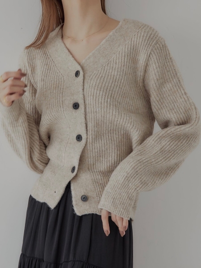 【NEW】 rib knit cardigan / beige