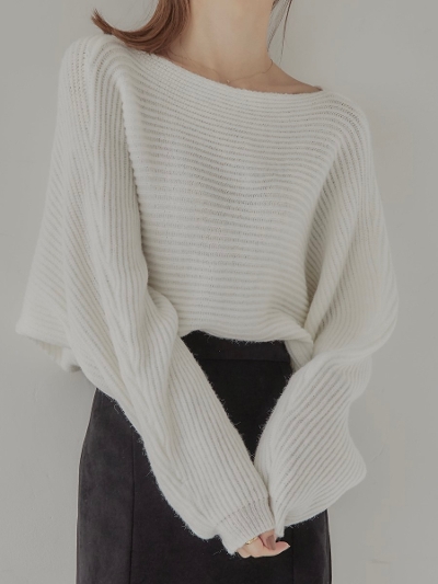 【NEW】 back open knit / white