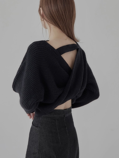 【NEW】 back open knit / black