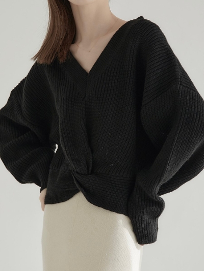 【クーポン対象】 twist design knit / black