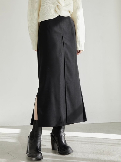 【予約商品】 inverted pleats skirt / black