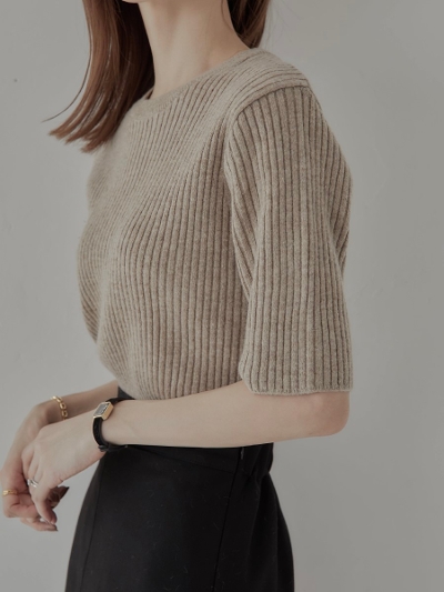 【NEW】 half sleeve knit / beige