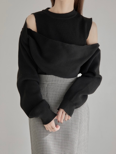 【NEW】 design sleeve knit / black