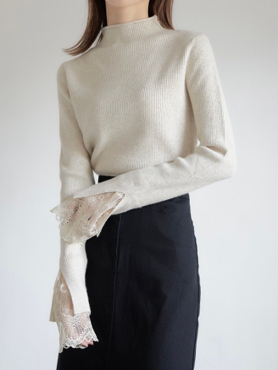 yRE ARRIVALz lace cuffs rib knit / ivory