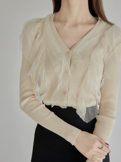 【RE ARRIVAL】  tulle frill cardigan / beige